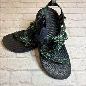 Chaco Black Sandals with Green and Yellow Straps